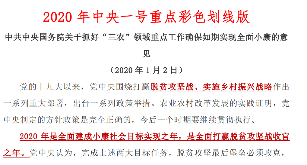 中央一号文件 重点彩色划线版